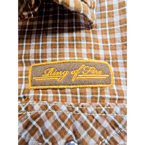 Ring of Fire Men’s M Brown Plaid Western Snap Shirt Long Sleeve Cowboy USA - Picture 6 of 16